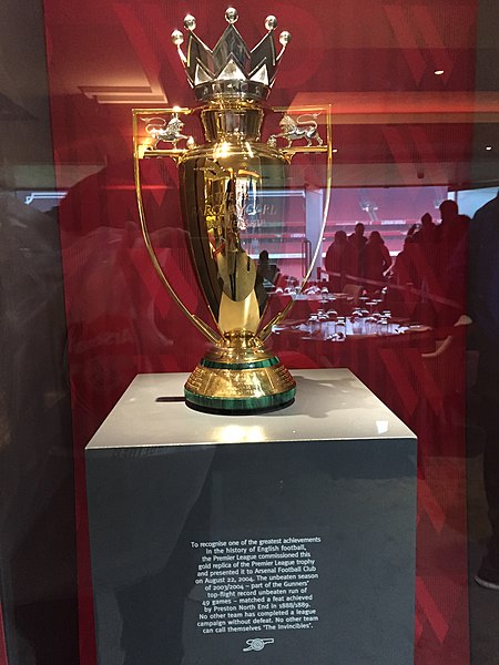 After completing the only unbeaten Premier League season, a unique gold trophy was commissioned to Arsenal.