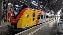 An Alstom Coradia Continental set from HLB, as it will be used on the Mittelhessen-Express from mid-2024 HLB ET163 Frankfurt 190512.jpg