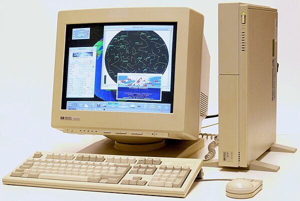 HP 9000 model 425 workstation running HP-UX 9 and Visual User Environment (VUE)