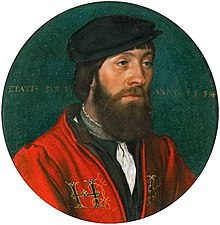 Ibgrave and his workshop embroidered the king's initials on livery clothes Hans Holbein d.J. - Ein Hofbediensteter Konig Heinrichs VIII.jpg