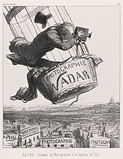 Nadar in a balloon Nadar, elevating photography to the height of Art (1869), lithograph