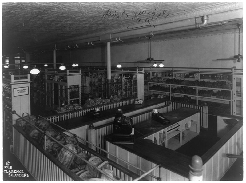 File:Interior view of a Piggly Wiggly self-service grocery store showing check out counter with cash registers LCCN92520726.jpg