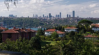 A view of Levent from Kanlica across the Bosphorus Istanbul Levent skyline.jpg