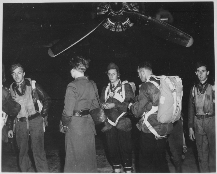 File:Jedburghs in front of B-24 just before night takeoff. Area T, Harrington Airdrome, England, circa 1944. - NARA - 540066.tif