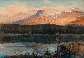 John Arthur Fraser - Summitské jezero poblíž Lenchoile, Bow River, Canadian Pacific Railway.jpg
