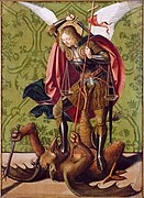 El arcángel Miguel luchando contra el demonio, Josse Lieferinxe, ca. 1493-1505.