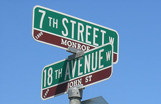 Kirkland street sign showing 19th century street names underneath modern names Kirkland, WA - double street sign.jpg