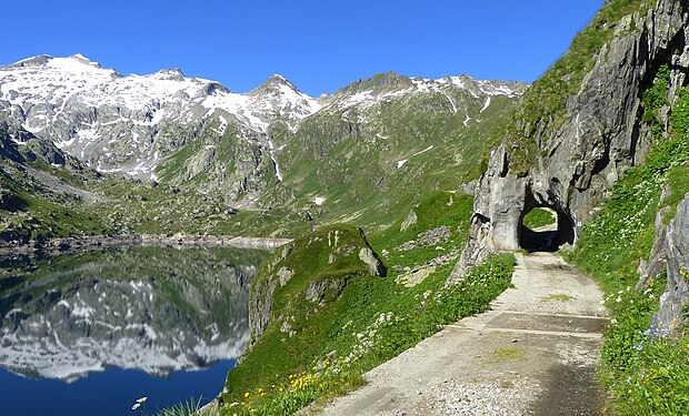 Walking trail at Lago di Lucendro near the Gotthard Pass, Switzerland