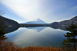 Lake Motosu with Mount Fuji in the distance
