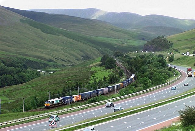 The northern WCML as it weaves through the Lune Gorge in Cumbria alongside the M6
