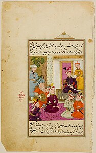 Malik Shah Rustam in the Presence of Shah Isma'il, illustrated folio from a manuscript of the Tarikh-i `Alamara-yi Shah Isma`il, Isfahan (Iran), c. 1688.jpg
