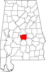 Zemljovid savezne države Alabama, označeno: Autauga County