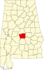 Localização do Map of Alabama highlighting Autauga County