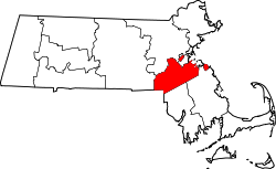 map of Massachusetts highlighting Norfolk County