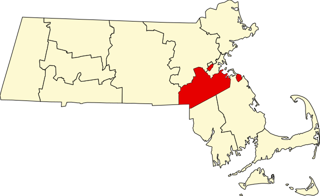 Map of Massachusetts highlighting Norfolk County