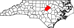Mapa del estado que destaca el condado de Wake