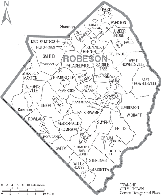 Kaart van Robeson County