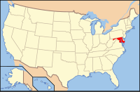 A map of the United states, Maryland shown in red on the right.