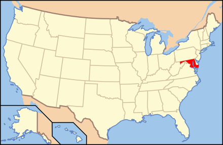 Location of the state of Maryland in the United States of America