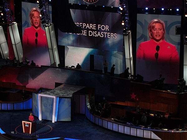 Landrieu speaks during the second day of the 2008 Democratic National Convention in Denver, Colorado.