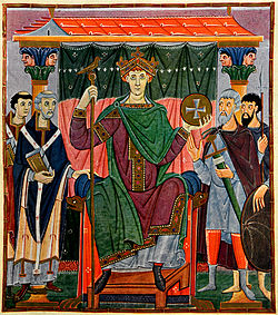 III. Ottó bizáncias stílusú ábrázolása. Ismeretlen, reichenaui iskolához tartozó mester alkotása (1000 k.)