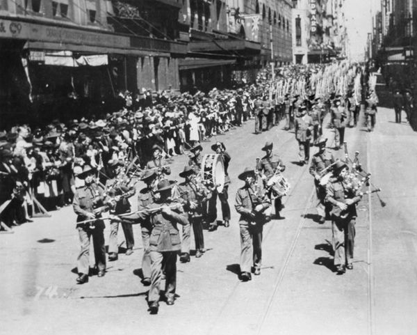 The 2/19th Battalion marching down Castlereagh Street in central Sydney in September 1940