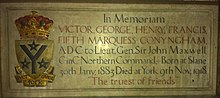 Memorial to Victor George Henry Francis, 5th Marquess Conyngham, in York Minster Memorial to Victor George Henry Francis, Fifth Marquess Conyngham in York Minster.JPG