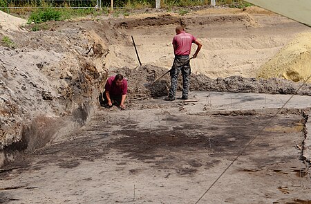 Mesolithischer Fundplatz Bremen Freilegung einer Feuerstelle