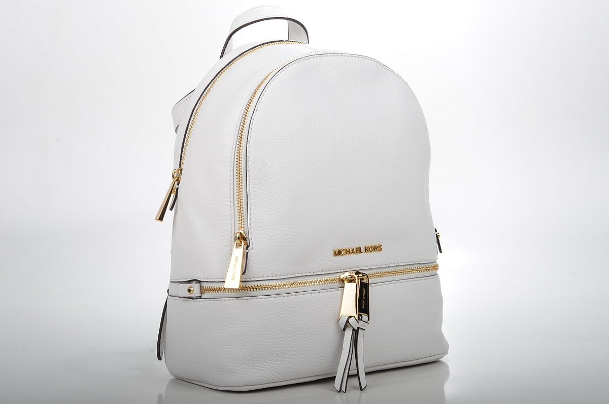 Michael Kors Black and White Rhea Zip Medium Backpack at FORZIERI