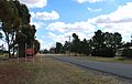 English: Town entry sign shaped as Australian Rules Football posts at en:Mirrool, New South Wales