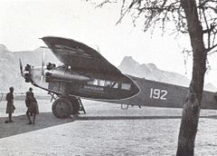Swissair Fokker F.VIIb-3 m (CH-192) piloted by Walter Mittelholzer in Kassala (Sudan), February 1934