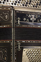Details of bellows and buttons of a Knopgriff Accordion 1930
