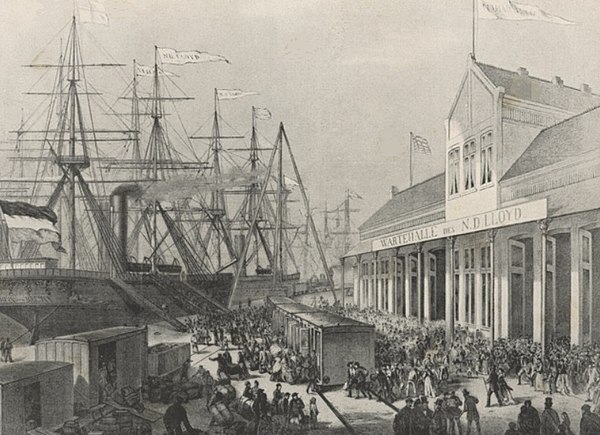 Headquarters of North German Lloyd in Bremerhaven in 1870