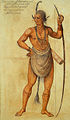 Guerrier des Indiens Secotan en Caroline du Nord.  Aquarelle peinte par John White en 1585.