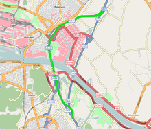 A detailed map of the A22 motorway (in green). OSM - Detail RW22.png