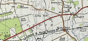 A 20th century map of Roudham and Larling