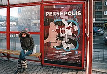 The poster of Persepolis at a tram stop in Warsaw, Poland, in Feb. 2008, fot. Ivonna Nowicka