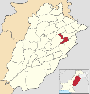 Nankana Sahib Bölgesi (Bordo) ile Pencap haritası (beyaz).