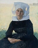 "Woman in Breton Costume Seated in a Meadow"