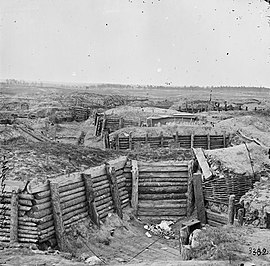 Confederate defenses of Fort Mahone at Petersburg, Virginia, 1865, where the regiment fought on 2 April Petersburg, Va. Confederate fortifications.jpg