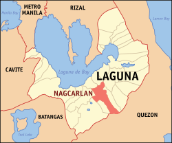 Mapa ng Laguna na nagpapakita ng lokasyon ng Nagcarlan.