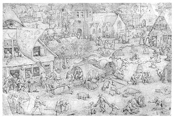 The Fair at Hoboken circa 1559 date QS:P,+1559-00-00T00:00:00Z/9,P1480,Q5727902 . pen on ink medium QS:P186,Q165447;P186,Q127418,P518,Q861259 . 26.5 × 39.4 cm (10.4 × 15.5 in). Courtauld Gallery, London