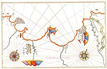 Carte ottomane du XVIIIe siècle illustrant la côté algérienne des régions de Mostaganem et d'Oran.