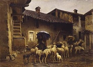 <i>Return to the Sheepfold</i> Painting by Carlo Pittara. c. 1866
