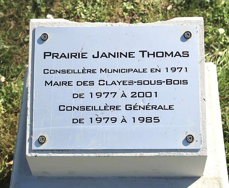 File:Plaque prairie Janine-Thomas, Les Clayes-sous-Bois, Yvelines 2.jpg