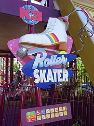 Entrance of roller coaster 'K3 Roller Skater' in Plopsaland Plopsaland De Panne - K3 Roller Skater (01).jpg