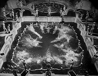 The "By a Waterfall" number from Busby Berkeley's Footlight Parade (1933), which also highlighted James Cagney's dancing talents PoolJump1FootlightParade33Trailer.JPG