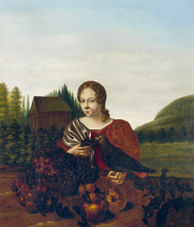 Portret van een jonge vrouw met vogel door Aleida Greve (1686).png