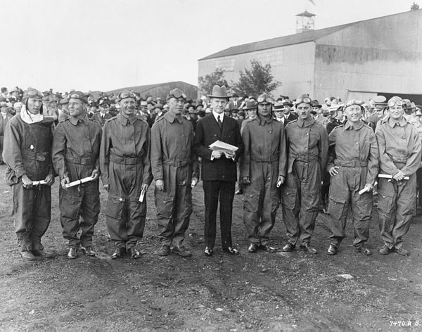 Pan American Flyers receive Distinguished Service Cross certificates from President Calvin Coolidge (center) on May 2, 1927. Herbert Dargue on the lef