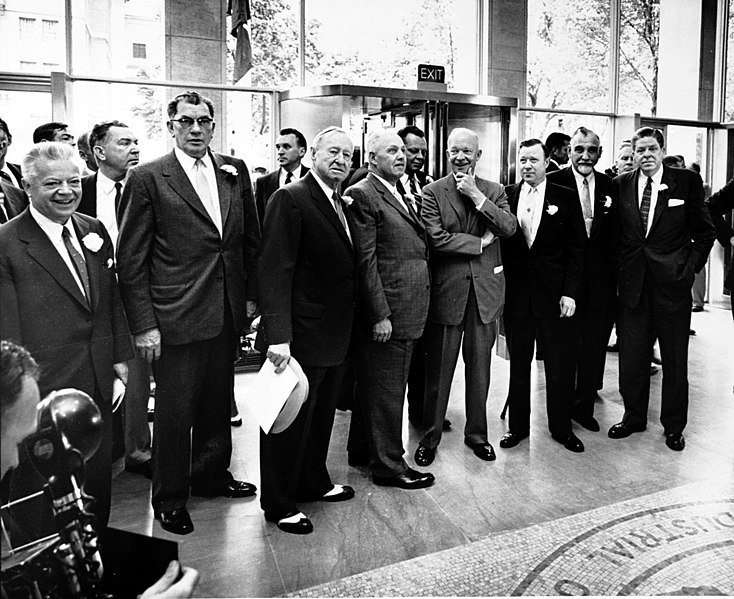 File:President Eisenhower and labor leaders AFL-CIO building dedication 1956.jpg